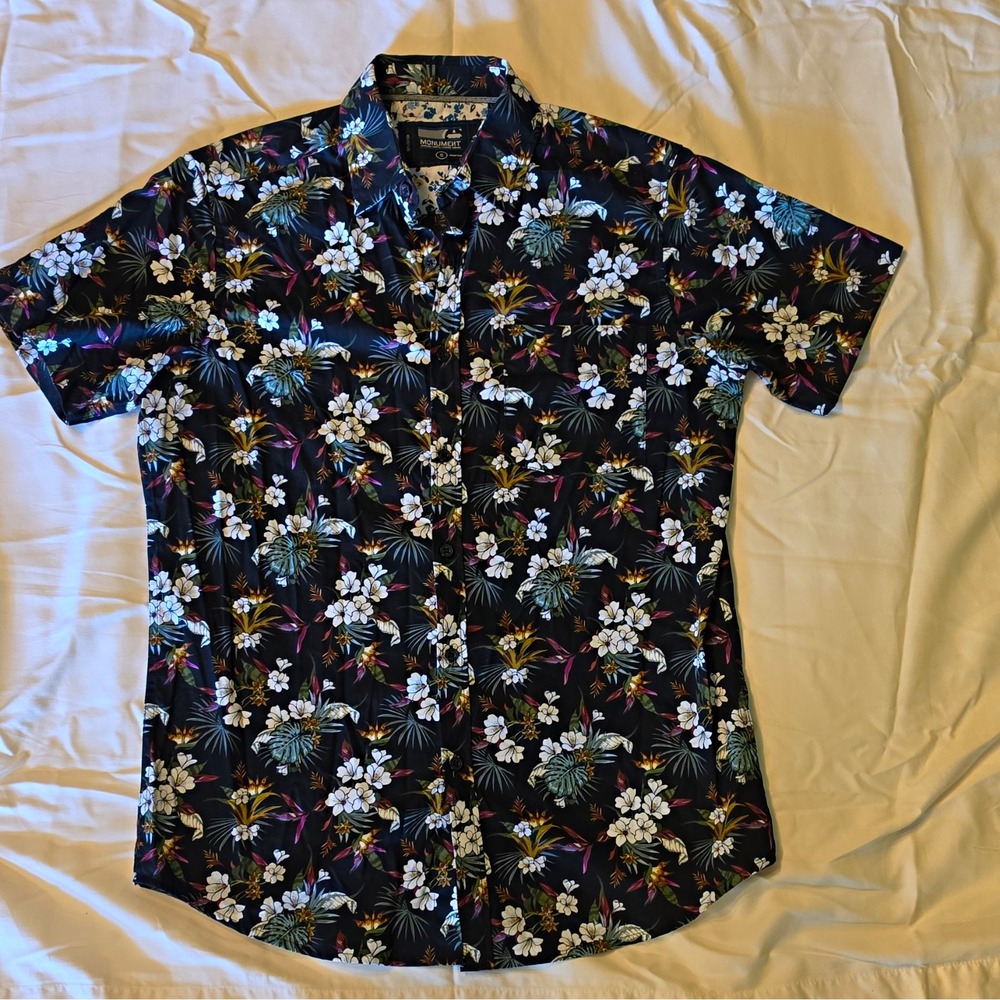 Monument Men's Woven Cotton Short Sleeve Button-Up Shirt Tropical Floral S #35